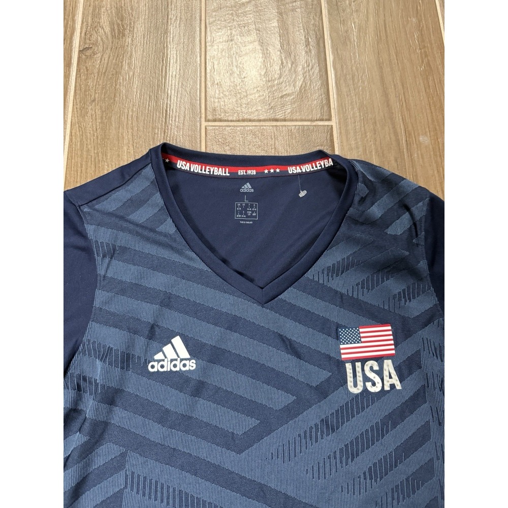 Adidas USA Volleyball Jersey Shirt Womens Large Blue Short Sleeve Tee - Picture 3 of 4